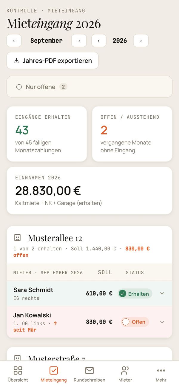 Mieteingang auf dem Handy